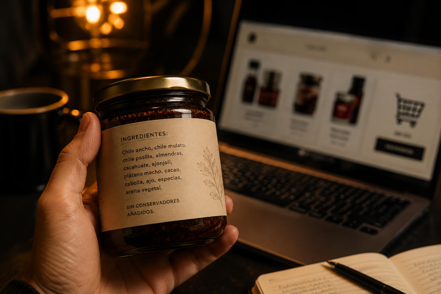 A shopper checking a product's ingredient label in front of an online store, reflecting the scrutiny of the digital channel